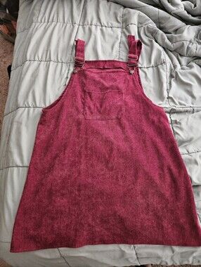 Red Corduroy Overall Dress